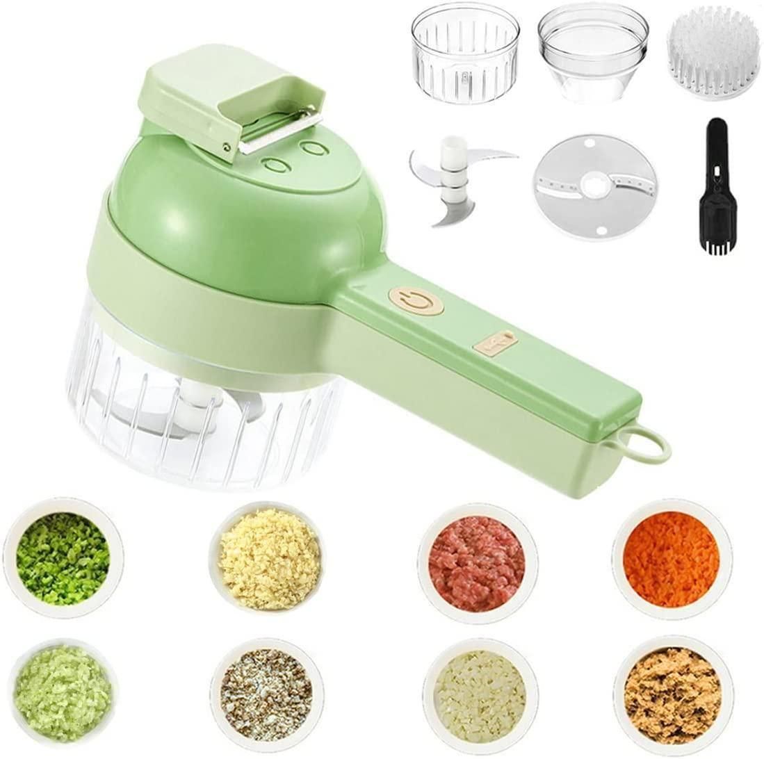 4-in-1 Portable Electric Vegetable Cutter | Rechargeable Mini Food Chopper & Slicer for Vegetables & Masala