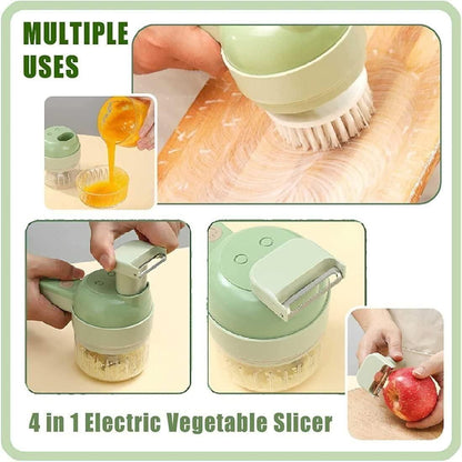 4-in-1 Portable Electric Vegetable Cutter | Rechargeable Mini Food Chopper & Slicer for Vegetables & Masala