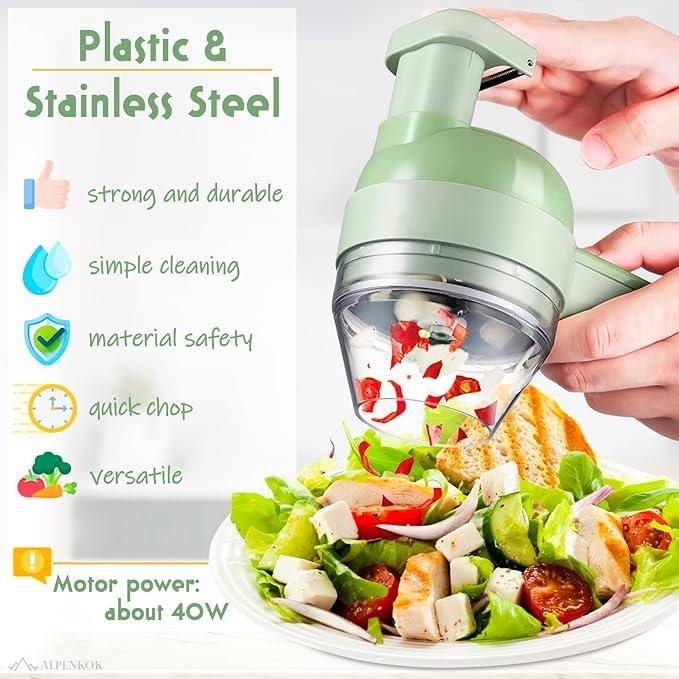 4-in-1 Portable Electric Vegetable Cutter | Rechargeable Mini Food Chopper & Slicer for Vegetables & Masala
