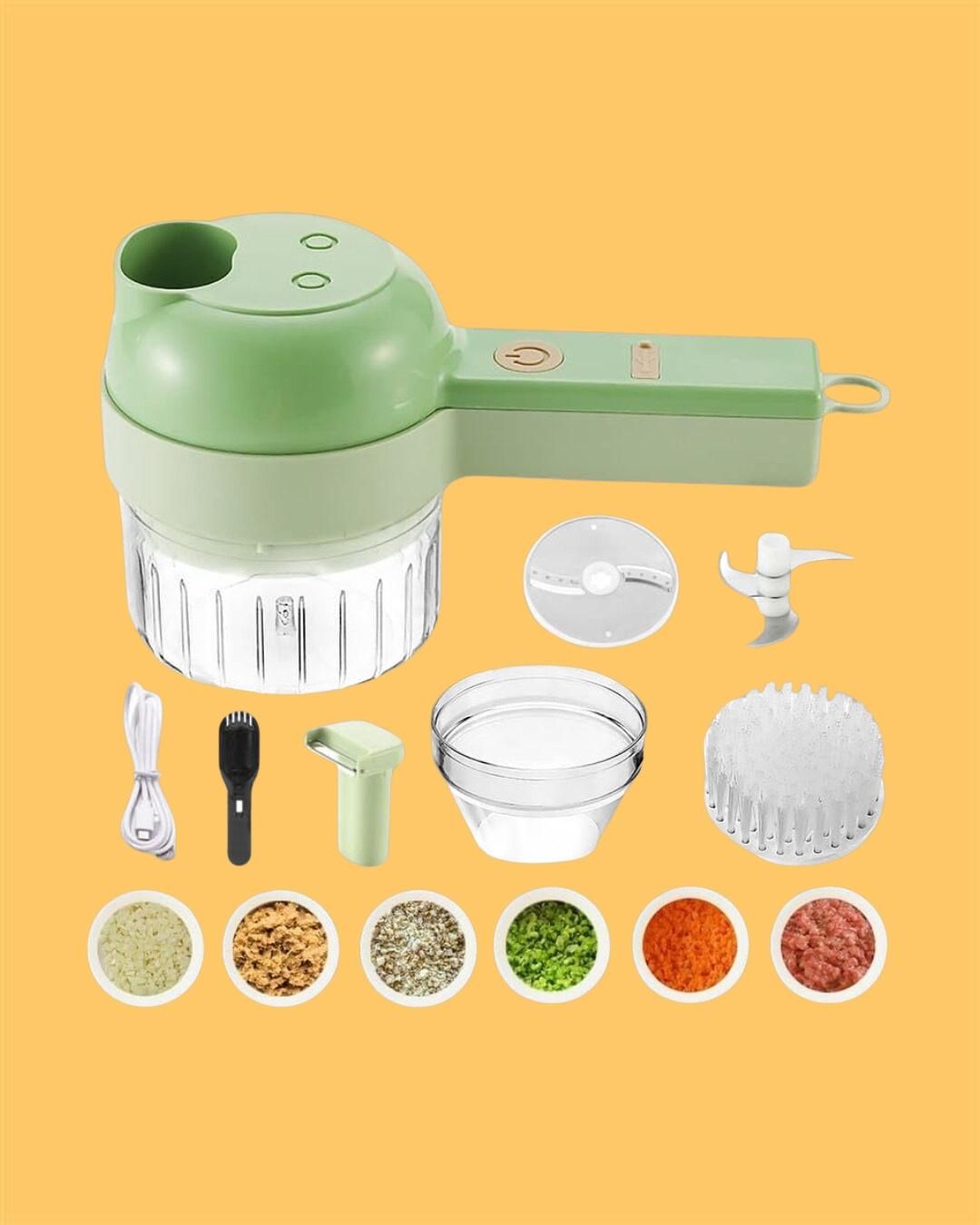 4-in-1 Portable Electric Vegetable Cutter | Rechargeable Mini Food Chopper & Slicer for Vegetables & Masala