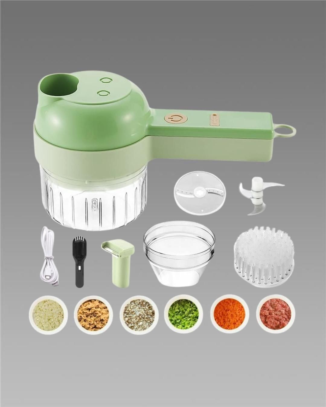4-in-1 Portable Electric Vegetable Cutter | Rechargeable Mini Food Chopper & Slicer for Vegetables & Masala